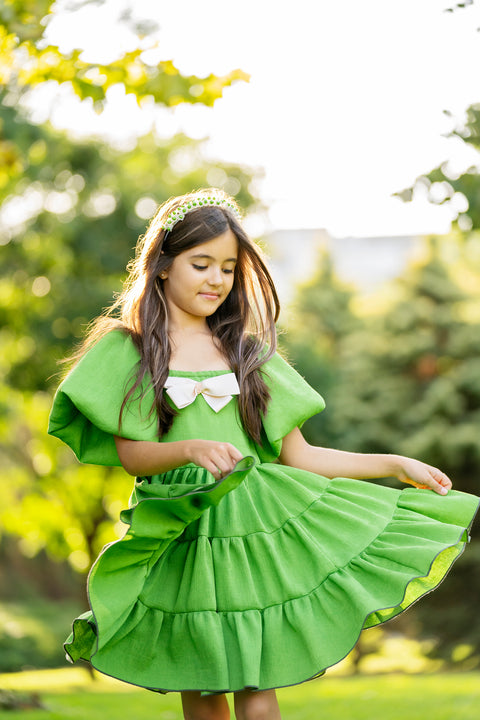 Verde Eleganza Children's green rep dress with ribbon