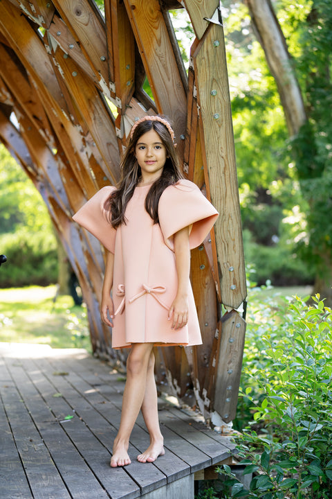 Nude Neoprene Puff Sleeve Dress Рокля неопрен с буфан ръкав