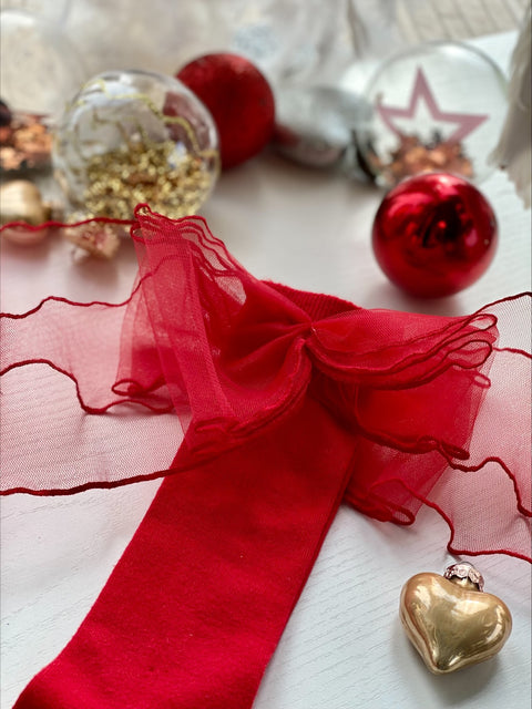 Tulle Kiss Red Socks with red ribbons