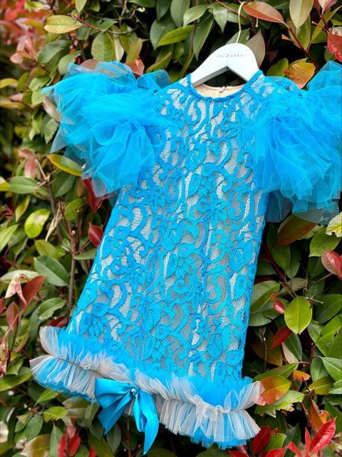 Blue Serenade Dress Детска синя дантелена рокля