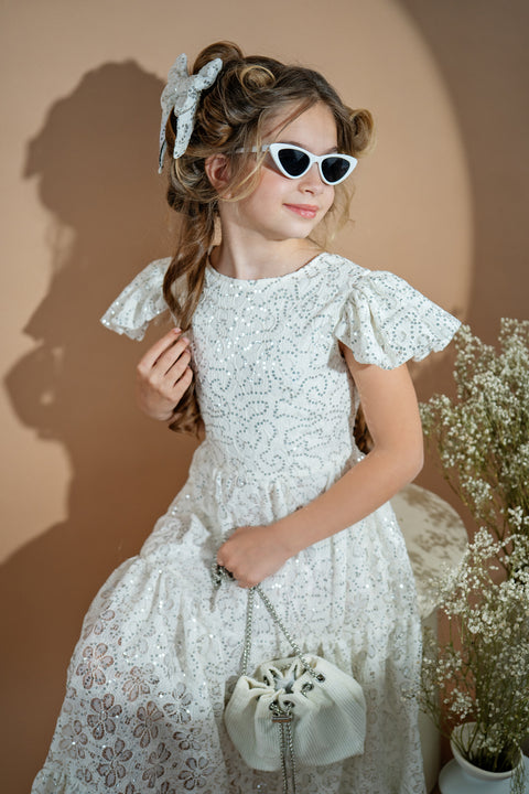 Silver Stardust Bow Луксозна панделка за коса със сребристи пайети