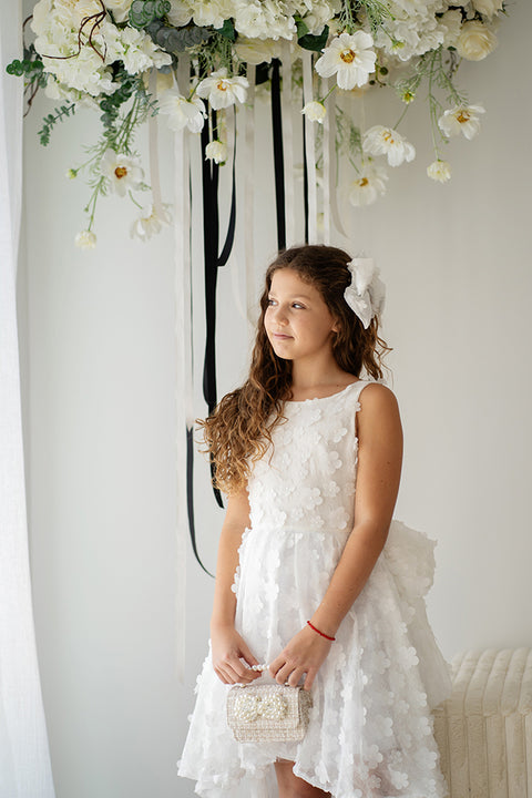 Almana Asymmetric dress with 3D flowers