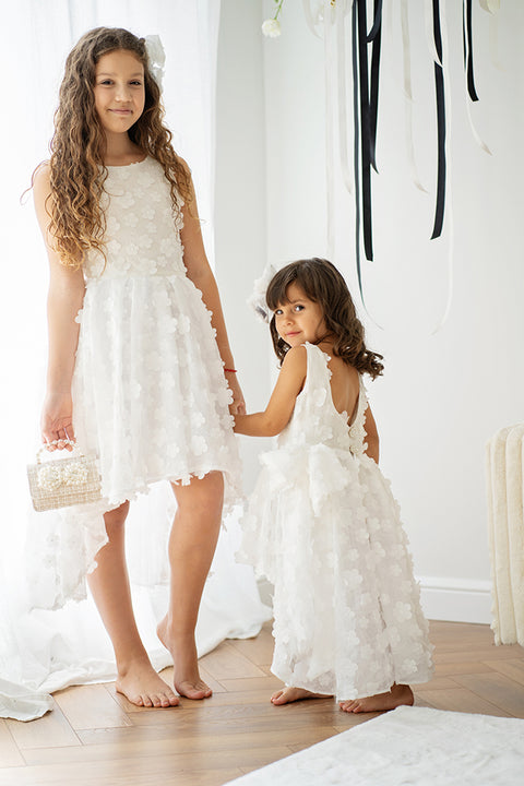 Almana Asymmetric dress with 3D flowers