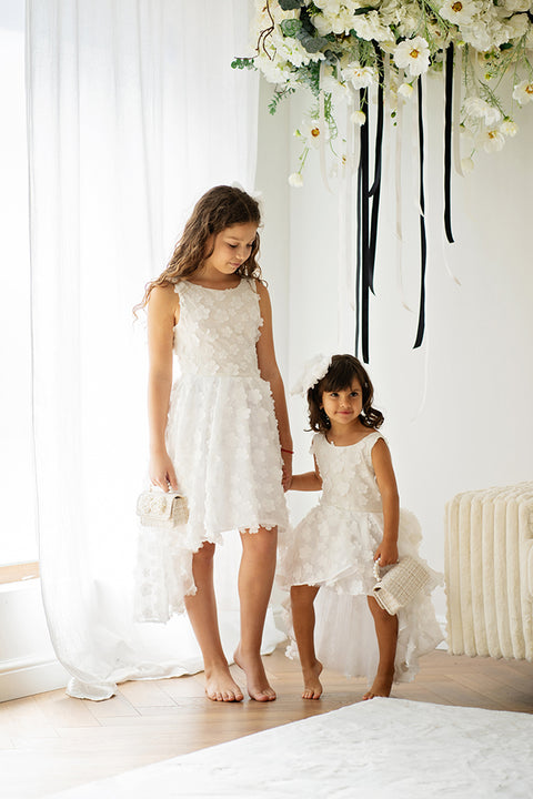 Almana Asymmetric dress with 3D flowers