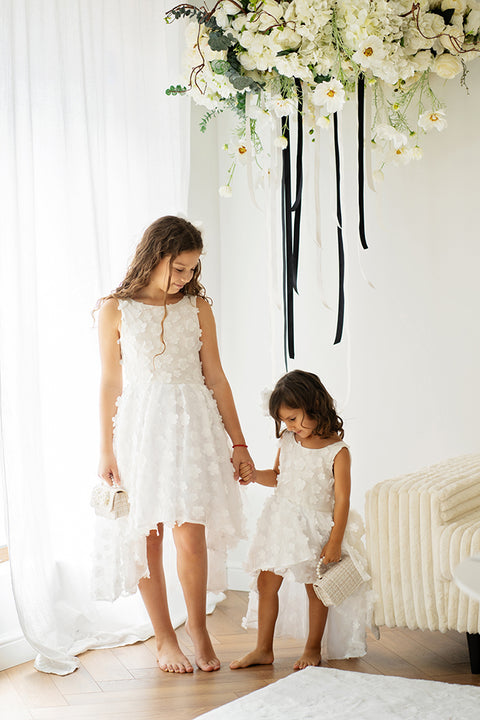 Almana Asymmetric dress with 3D flowers