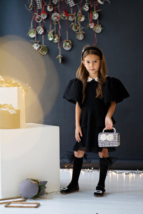 Noir Bijou Dress Children's black dress with pearl collar
