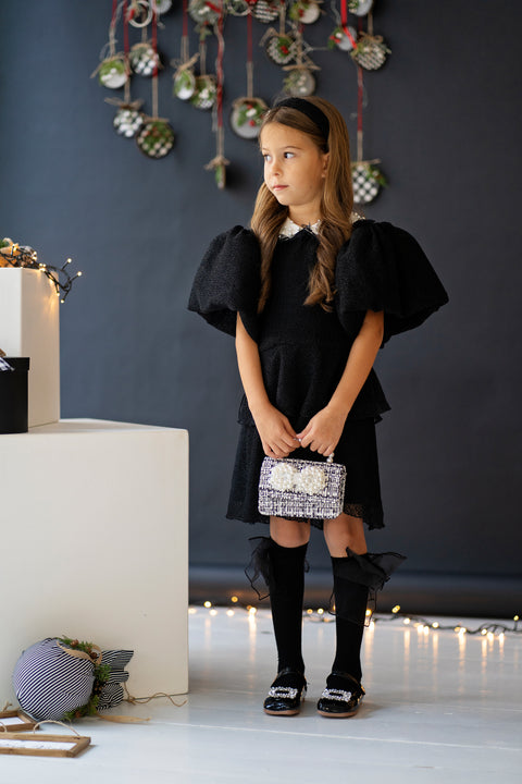 Noir Bijou Dress Children's black dress with pearl collar