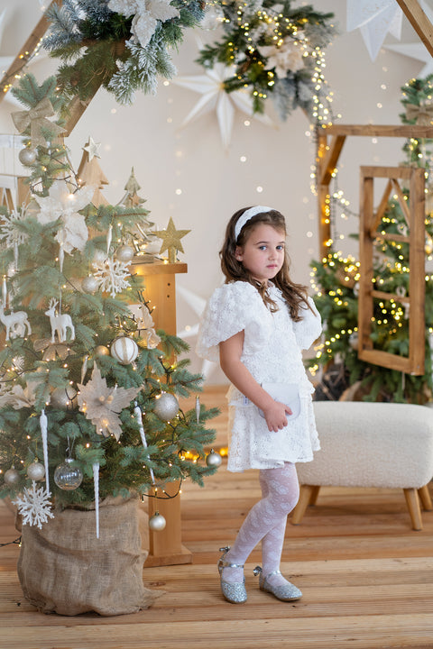 Pearl Blossom White dress with pearl collar