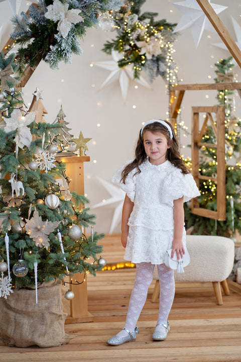 Pearl Blossom White dress with pearl collar