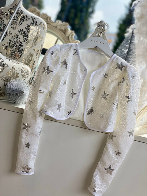 Milky Way Dream Μπολερό με πούλιες σε λευκό χρώμα