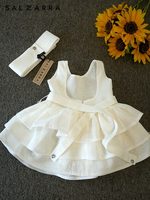 Sunlight Aria Ленена рокля в екрю с волани