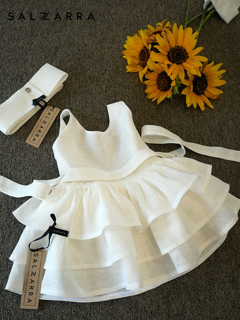 Sunlight Aria Ленена рокля в екрю с волани