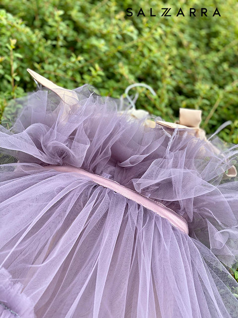 Ethereal Mist Long tulle dress in smoky purple