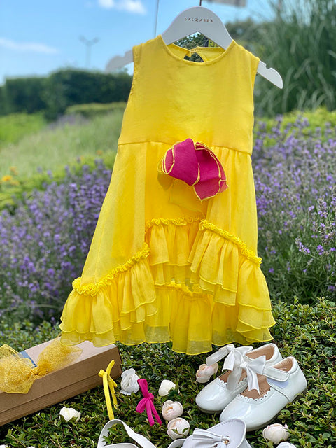 Sole di Raso Children's asymmetric yellow chiffon dress