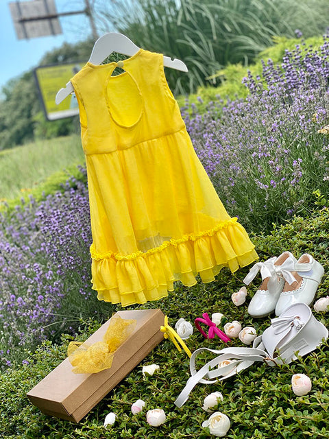 Sole di Raso Children's asymmetric yellow chiffon dress