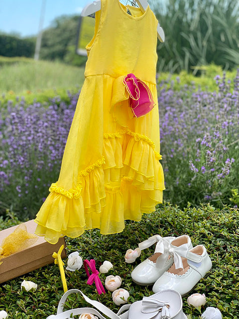 Sole di Raso Children's asymmetric yellow chiffon dress