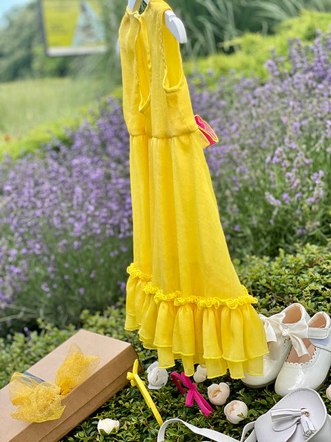 Sole di Raso Children's asymmetric yellow chiffon dress