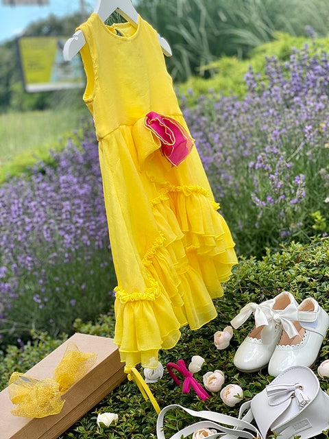 Sole di Raso Children's asymmetric yellow chiffon dress