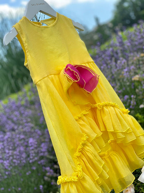 Sole di Raso Children's asymmetric yellow chiffon dress