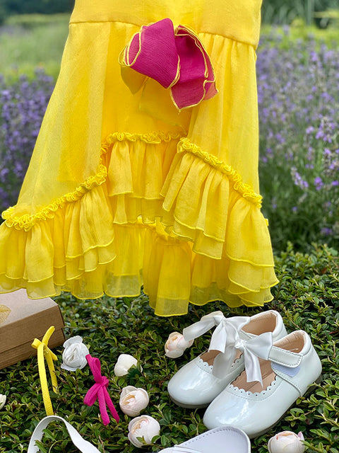 Sole di Raso Children's asymmetric yellow chiffon dress