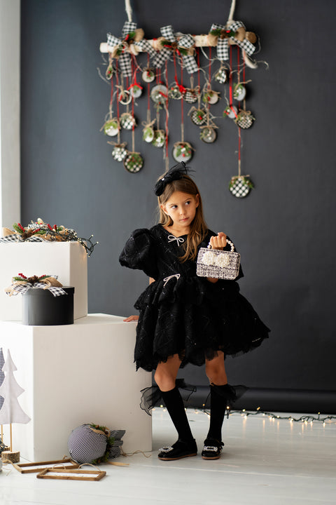 Nocturna Bloom Dress Children's mesh dress with sequins