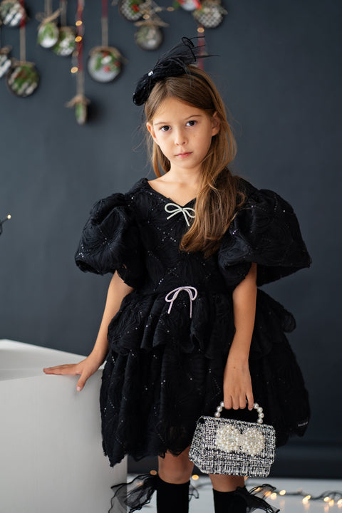 Nocturna Bloom Dress Children's mesh dress with sequins