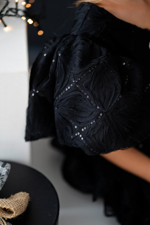 Nocturna Bloom Dress Children's mesh dress with sequins