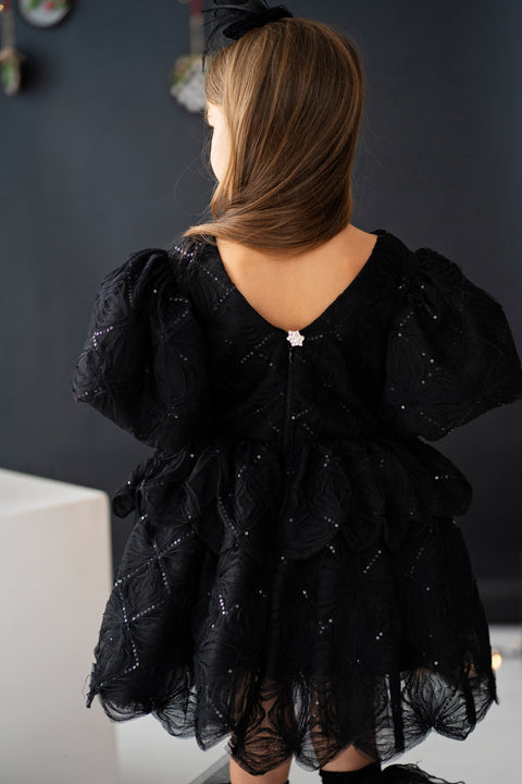 Nocturna Bloom Dress Children's mesh dress with sequins