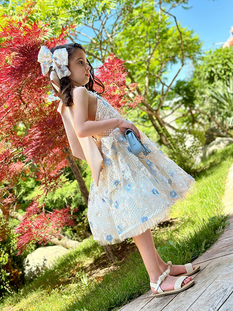 Fiore Azzurro Dress made of luxurious mesh with embroidered flowers