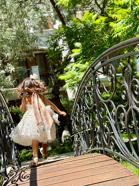 Fiore Azzurro Dress made of luxurious mesh with embroidered flowers