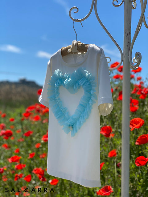 Heart Glow Tоп със сърце от мрежа в небесносиньо