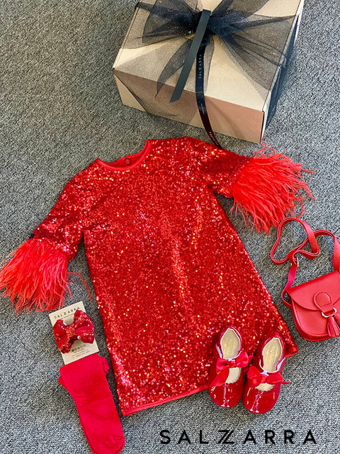 Red Фигурален чорапогащник в червено