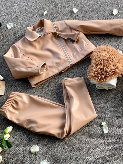 Nude Elegance Children's faux leather jacket in nude