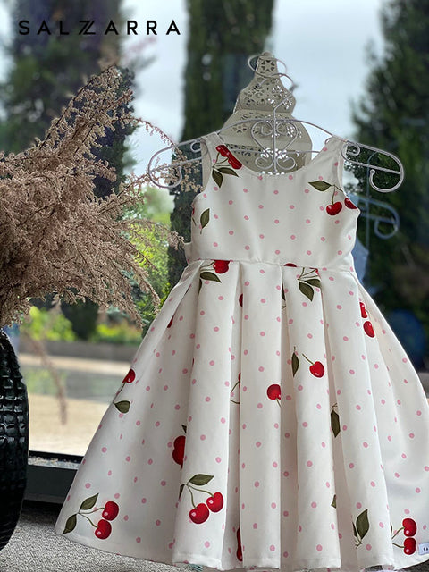 Cherry Dots Delight Children's dress pink dots and cherries