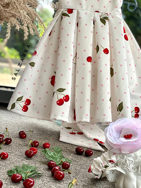 Cherry Dots Delight Children's dress pink dots and cherries