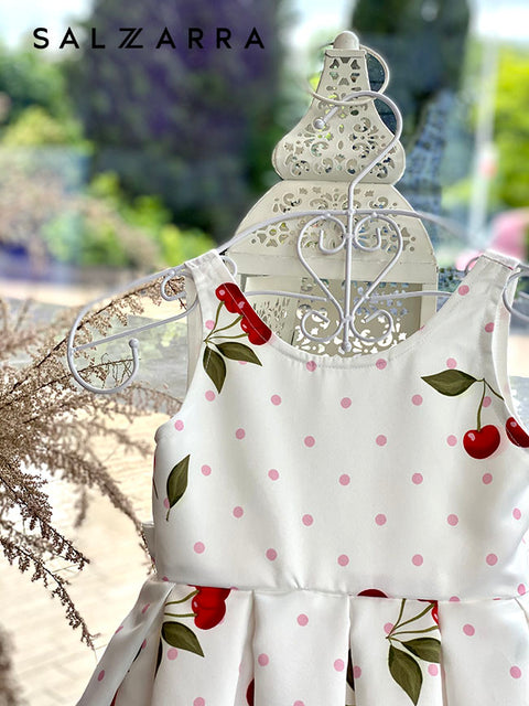 Cherry Dots Delight Children's dress pink dots and cherries