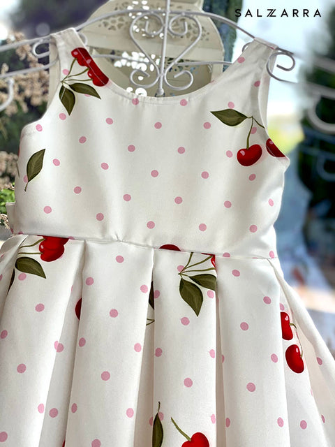 Cherry Dots Delight Children's dress pink dots and cherries