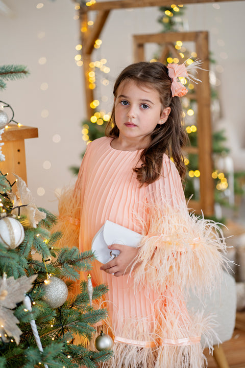 Rosé Plume Dress Детска рокля солей с пера