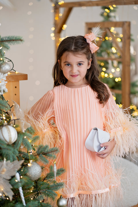 Rosé Plume Dress Детска рокля солей с пера