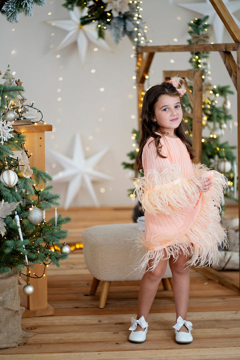 Rosé Plume Dress Детска рокля солей с пера