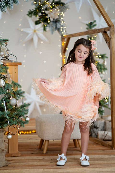 Rosé Plume Dress Детска рокля солей с пера