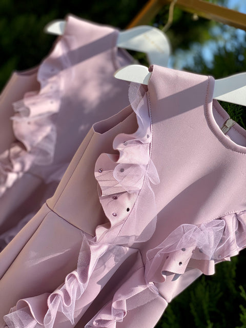 Violet Ruffle Dream Short Purple Neoprene Dress