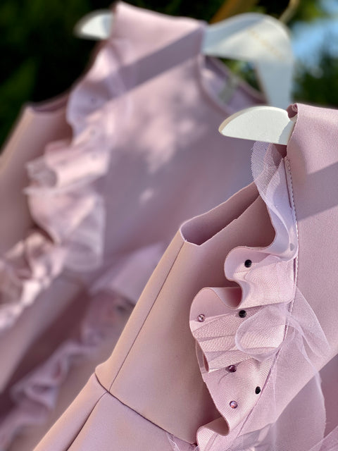 Violet Ruffle Dream Short Purple Neoprene Dress