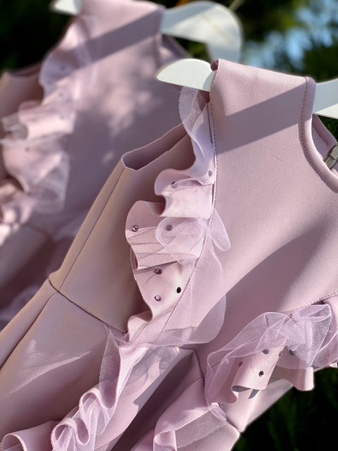 Violet Ruffle Dream Short Purple Neoprene Dress