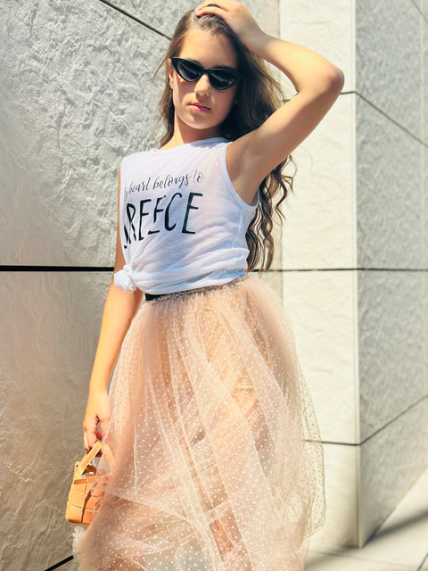 Peach Cloud φούστα μπαλόν από απαλή μрежа σε χρώμα ροδακινί