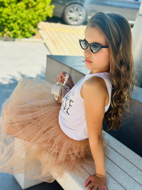 Peach Cloud φούστα μπαλόν από απαλή μрежа σε χρώμα ροδακινί