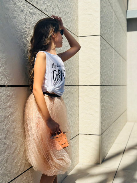 Peach Cloud φούστα μπαλόν από απαλή μрежа σε χρώμα ροδακινί