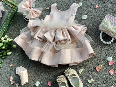 Étoile Rosée Dress Children's cotton and linen dress with ruffles