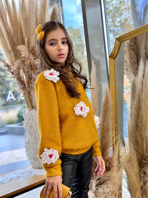 Marigold Dream Пуловер от плетиво в цвят горчица