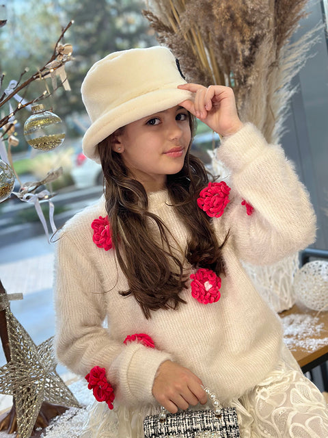 Bloomelle Children's sweater with flowers in cyclamen